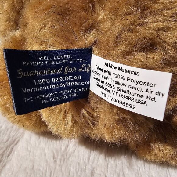 Authentic Handmade in Vermont Teddy Bear 15 inch Jointed Brown Plush Head Swivel - Picture 4 of 5